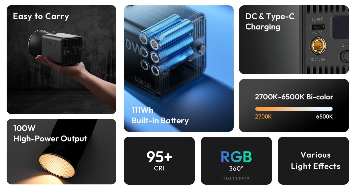 Ulanzi 100W RGB COB Video Light – Pro Bowens Power thumbnail 3