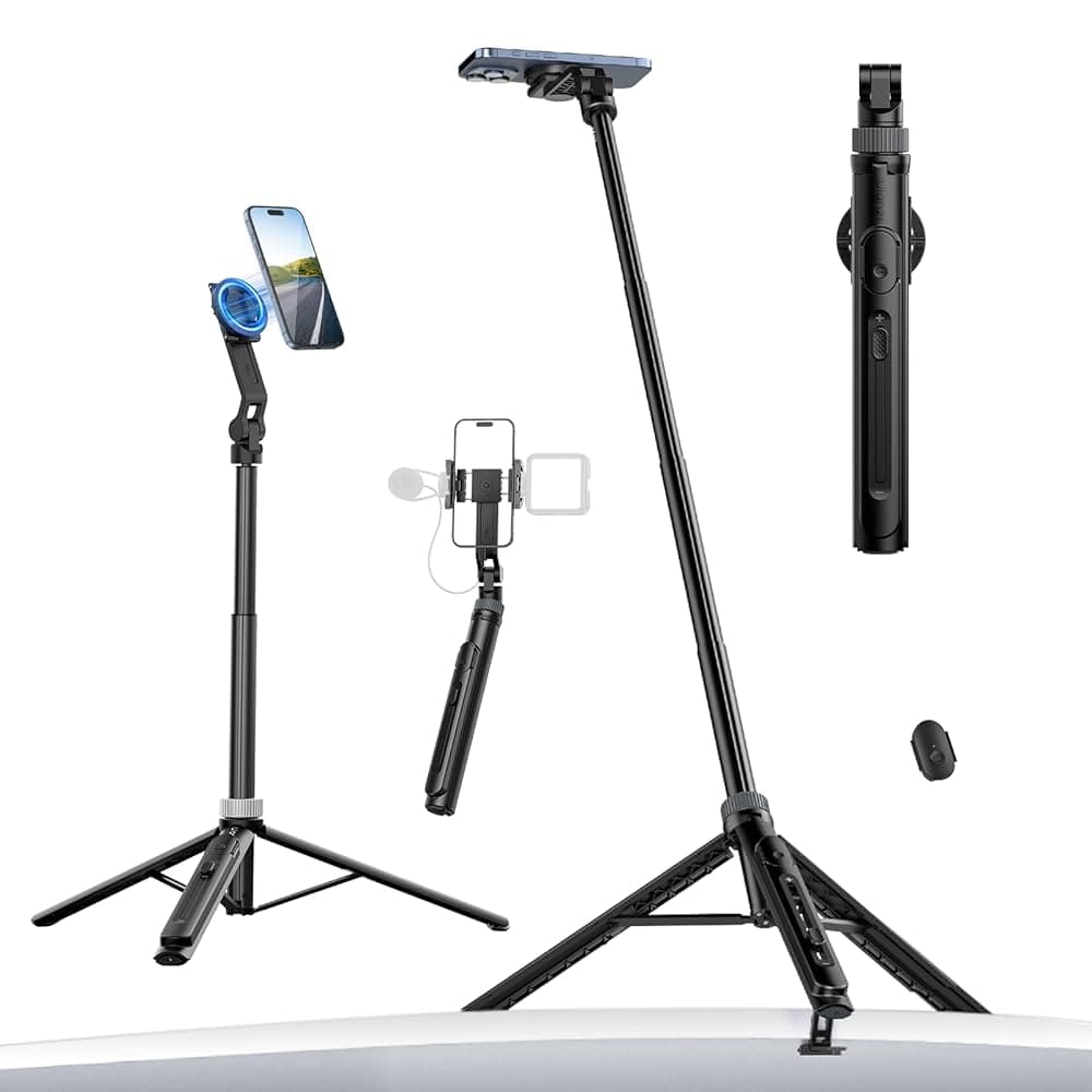 Ulanzi TT88 Magnetic Selfie Stick Tripod with Remote, 2-in-1 Phone Clip & Dual Cold Shoe Mounts