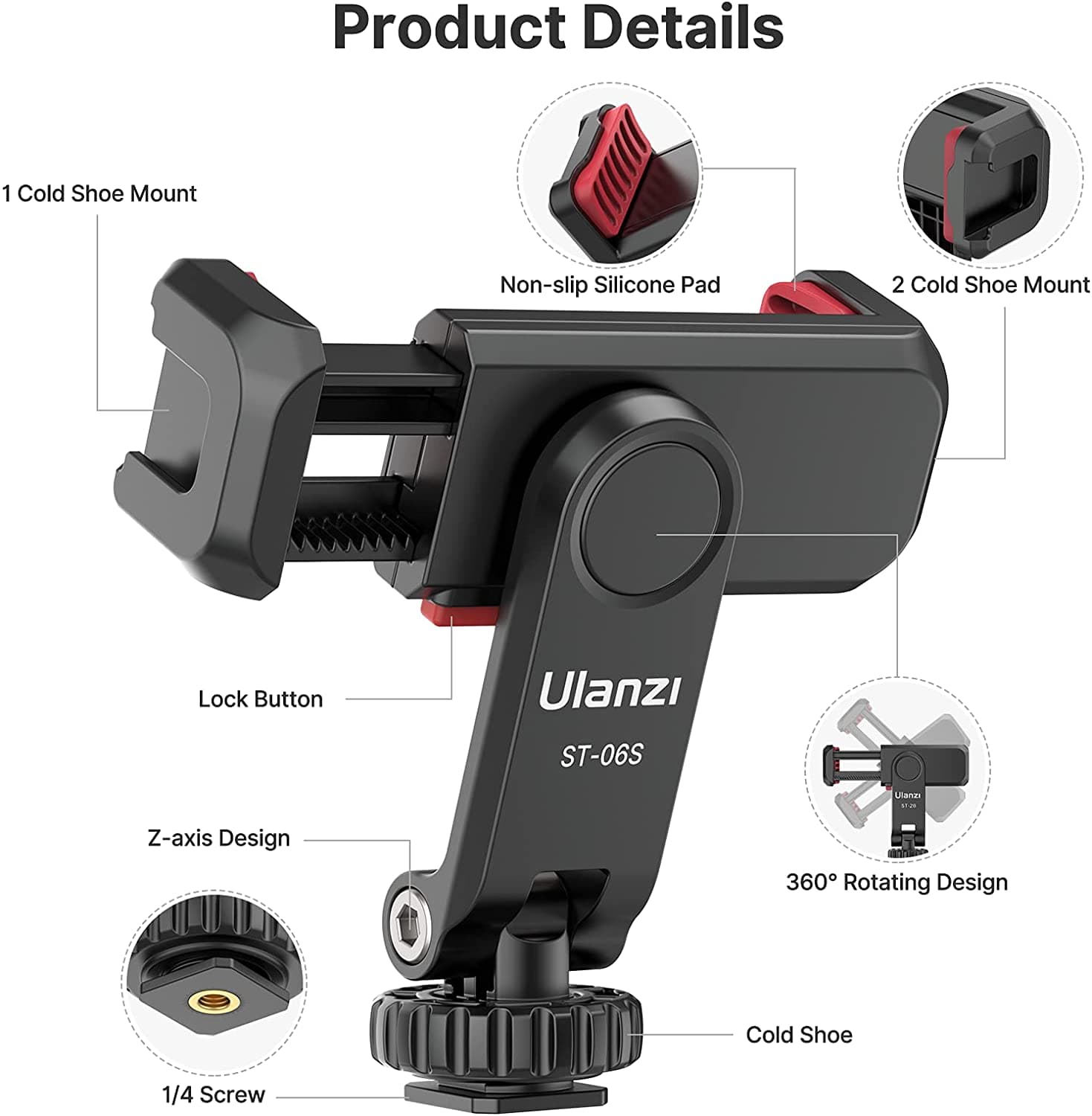 Ulanzi ST06S Phone Tripod Mount Universal Smartphone Holder thumbnail 2
