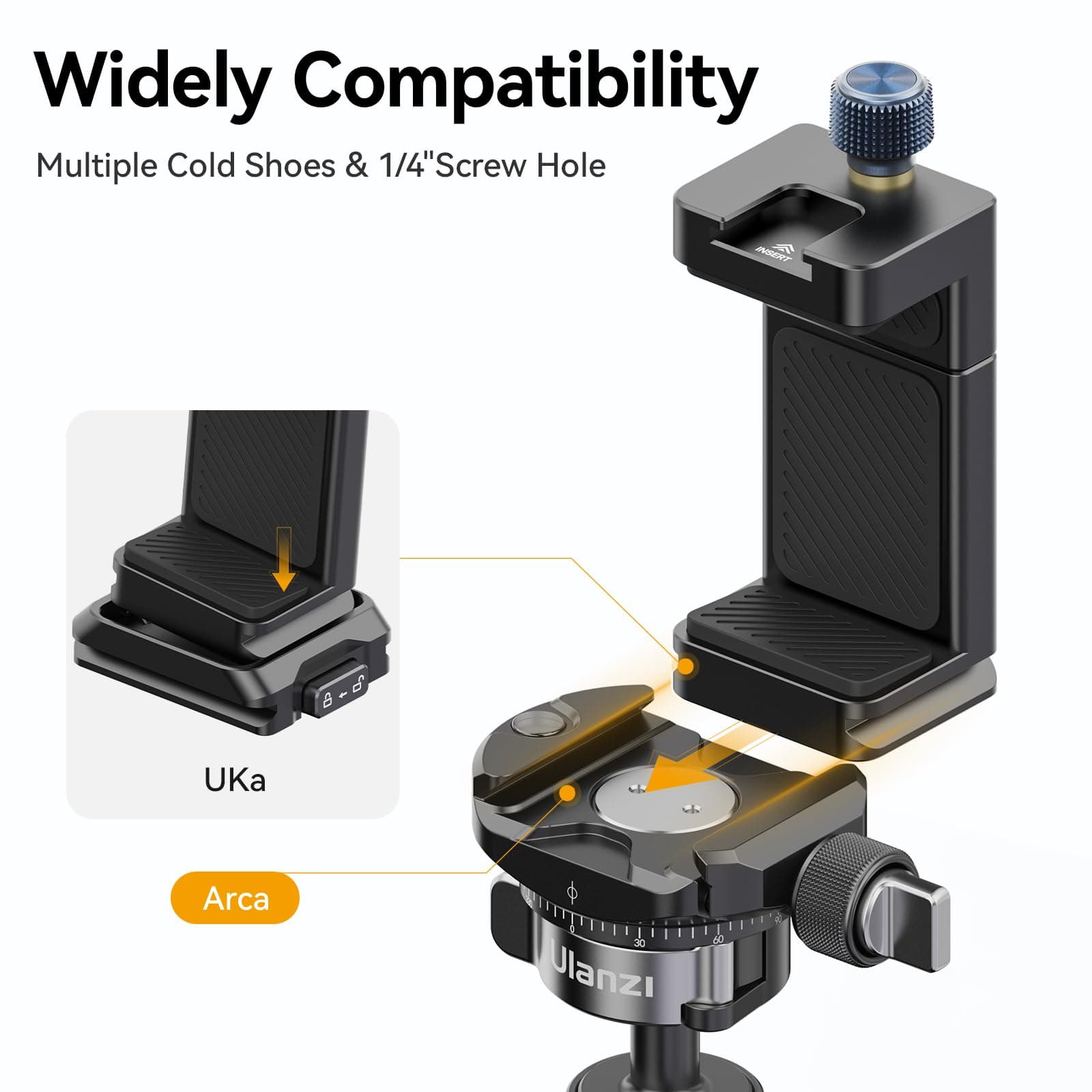 Ulanzi MA33 Metal Phone Mount Holder with Arca & Cold Shoe thumbnail 5