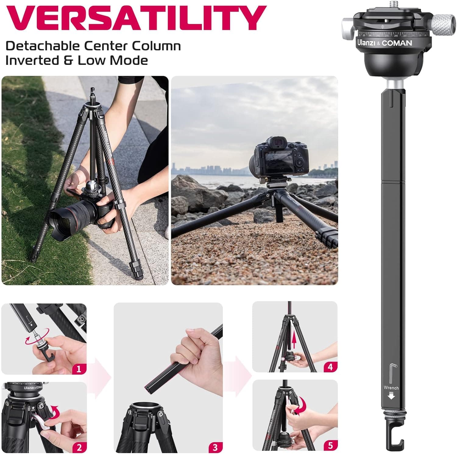 Ulanzi Zero-Y Carbon Fiber Travel Tripod with Arca-Swiss Ball Head thumbnail 4
