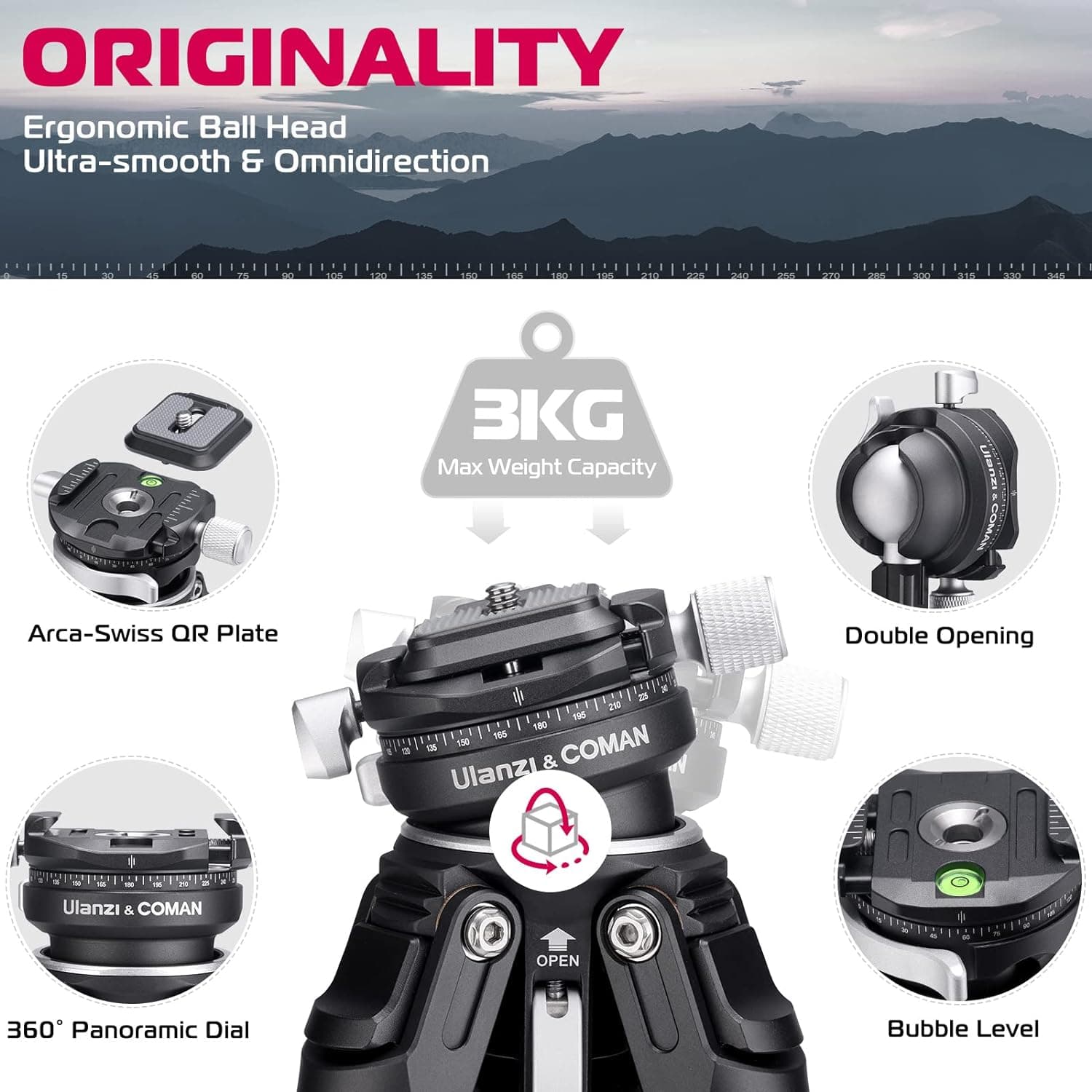 Ulanzi Zero-Y Carbon Fiber Travel Tripod with Arca-Swiss Ball Head thumbnail 6