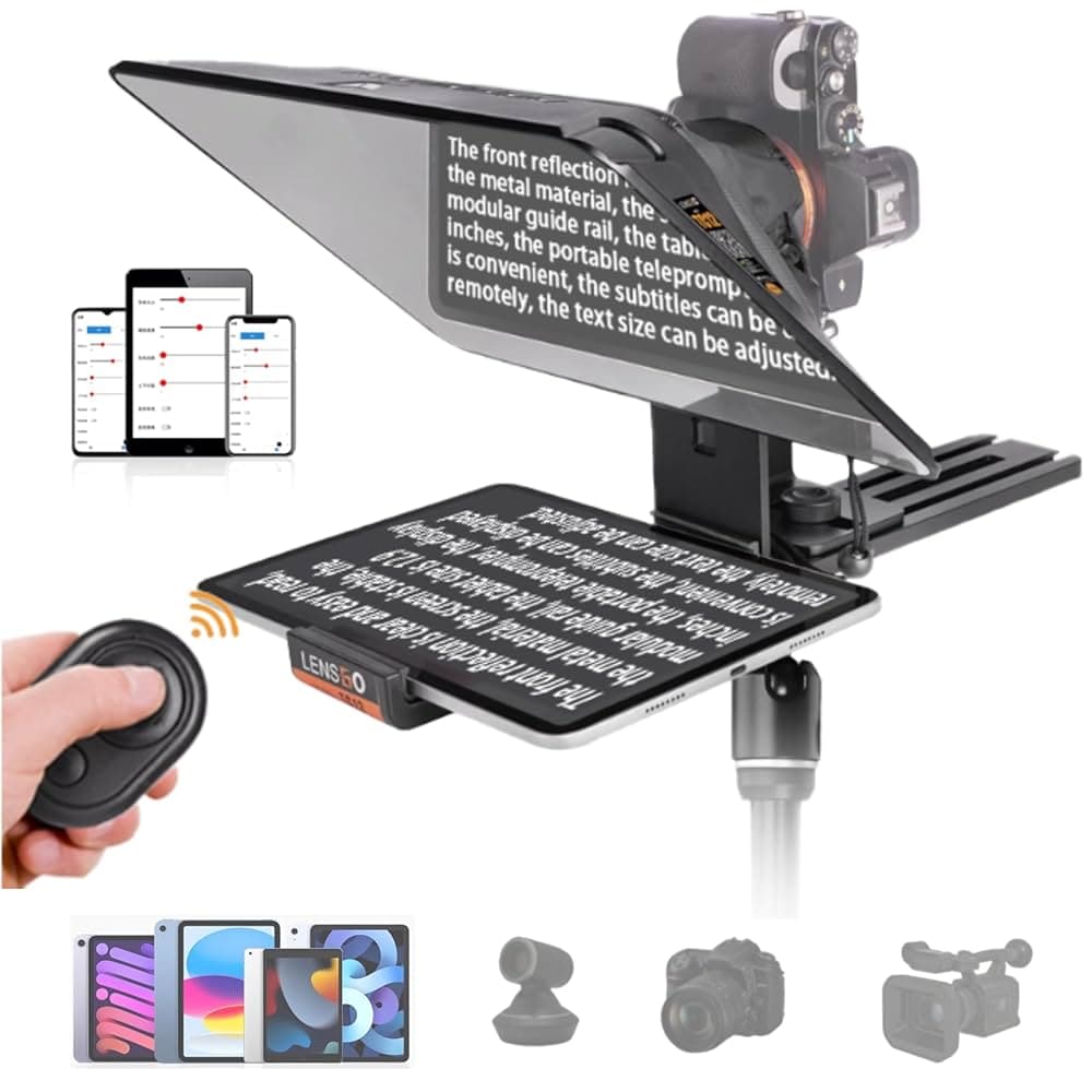 LENSGO TC12 Teleprompter for iPad, Tablet & DSLR Cameras with Remote