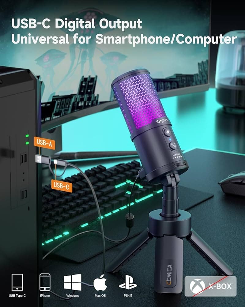 COMICA EJoy UNI S USB Microphone with RGB for PC , Gaming & Streaming thumbnail 4