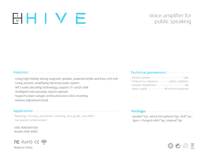 HIVE 10W Voice Amplifier M300 with Wired Microphone for Teachers, Classroom, Speech, Meeting, Yoga & Outdoors thumbnail 2